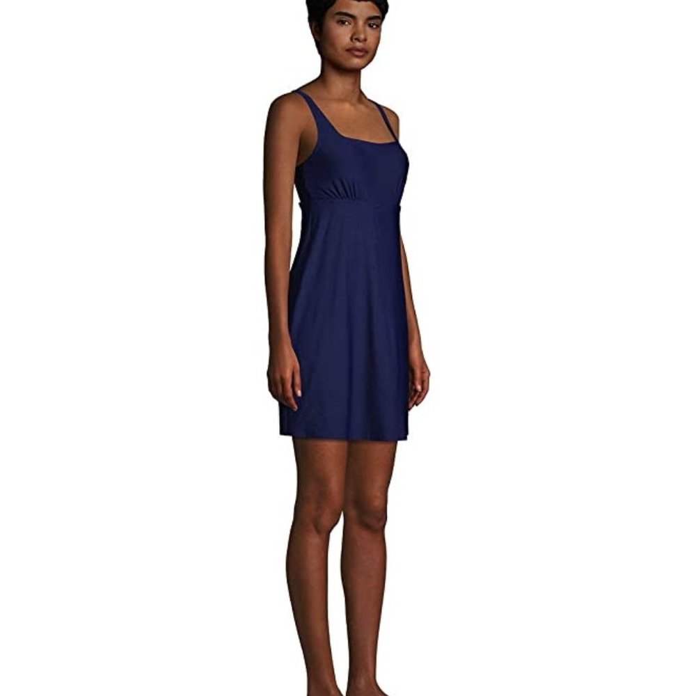 NWOT Lands' End Women's Tummy Control Square Swim Dress W/Shorts 2T $85 4C231